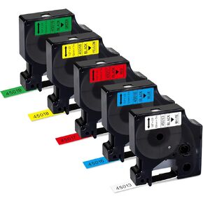Compatible for Dymo Label Manager 280 Refills 45013 45016 45017 45018 45019, Label Cassette D1 1/2 x 23,Black on White Blue Red Yellow Green for Dymo 450 160 420P 360D Label Maker, 5 Pack