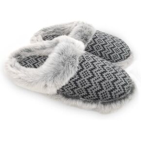 ofoot Womens Soft Comfortable Warm Furry Faux Fur House Knitted Slippers With Memory Foam Non Slip Indoor Outdoor Rubber Sole
