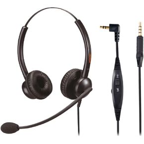 One Ear Wired Call Center Telephone Headset with 2.5mm Jack for Cisco SPA Polycom Pansonic, Office Landline Phone Headset with Noise Cancelling Microphone and 2.5mm/3.5mm Quick Disconnect Cable