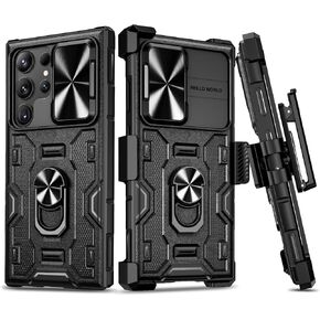 VEGO for Galaxy S24 Ultra Case with Kickstand, Slide Camera Cover & Rugged Belt Clip Holster Full-Body Drop Tested Protective Case for Samsung Galaxy S24 Ultra 6.8 Inch (2024 New Released) - Black