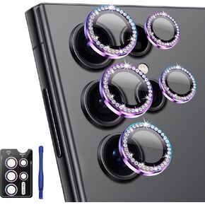 for Samsung Galaxy S24 Ultra Camera Lens Protector, Tempered Glass Lens Protector Aluminum Alloy Ring Anti Scratch Decorative Camera Cover Fit for Samsung Galaxy S24 Ultra-Black