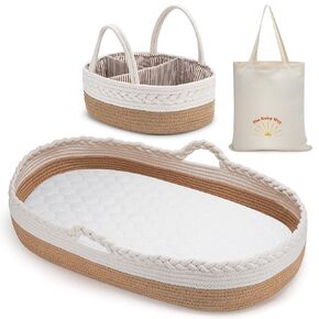 Baby Changing Basket, Moses Basket, Foam Basket Pad, 2 Washable Waterproof Pad Covers, Matching Diaper Caddy, Cloth Tote Bag for Traveling, Portable Changing Pad in Saudi Arabia
