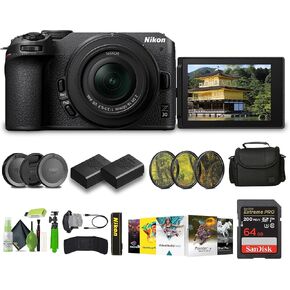 Nikon Z30 Lightweight Mirrorless Camera with 16-50mm Zoom Lens + ENEL25 Replacement Battery + Memory Card Wallet + Extreme PRO 64GB Card + Hand Strap + UV Lens Filter + Photo Editing Software + More