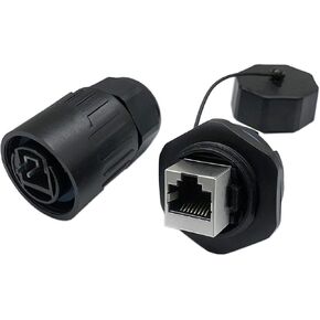 CERRXIAN RJ45 Femle to Female Coupler Panel Mount Waterproof Connector Combo with Cap (Black)