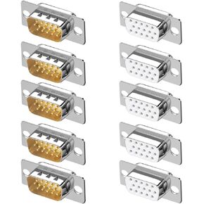 10PCS DB9 RS232 D-SUB Serial Solder Cup Connectors, Gold Plated Joints RS232 Serial Port 9 Pin D Sub Couplers(Male x 5, Female x 5)
