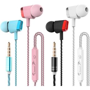 4 Pack Earbuds Headphones with Microphone & Remote, CBGGQ Noise Isolating Earphones in-Ear Headphones with Pure Sound and Powerful Bass, for iOS and Android Smartphones, iPod, iPad, Laptops,Gaming,etc
