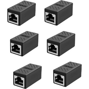 6 Pack RJ45 Shielded Coupler Plug Network LAN Cable Extender Connector Adapter, Suitable for Cat7/Cat6/Cat5e/Cat5, Black