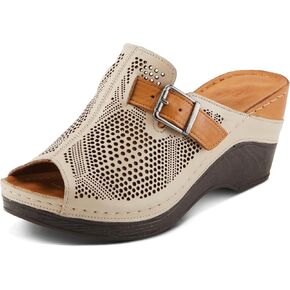 Spring Step MOMELLE Women's Perforated Leather Wedge Slide Sandals - Chic Style, Comfortable Elegance