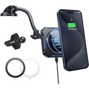 OTAO for Magsafe Car Mount Charger, Wireless Charger Fast Charging for Magsafe Car Charger, Air Vent/Dashboard Magnetic Phone Holder for iPhone 15/14/13/12 Pro Max/Mini- Magsafe Accessories