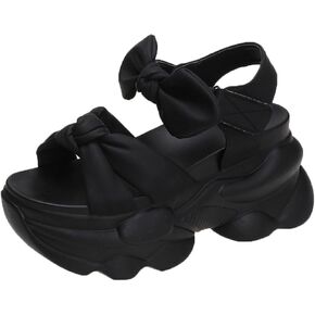 Slingback Wedge Sandals For Women's With Bow Hook And Loop Fish Mouth Platform Fisherman Sandals Summer Comfort Casual Roman Beach Sandals
