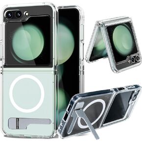 for Galaxy Z Flip 6 Case Compatible with Magsafe, with Screen Protector, Built-in Metal Kickstand & Magnetic Ring, Military Grade Protection Phone Case for Samsung Galaxy Z Flip6 (Clear)
