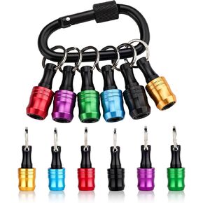 katerk 6pcs Bit Holder with Carabiner Socket for Mens Gift, 1/4 inch Hex Shank Aluminum Alloy Screwdriver Bit Holders, Quick Release Easy Change Impact Driver Drill Bit Keychain Extension (Classic)