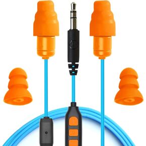 Plugfones Guardian Plus in-Ear Earplug Earbud Hybrid - Noise Reduction in-Ear Headphones with Noise Isolating Mic and Controls (Yellow & Blue)