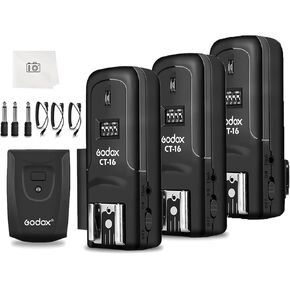 Godox CT-16 Wireless Radio Flash Trigger Receiver Kit,433MHz 4 in 1 Flash Transmitter with 3pcs Receiver Compatible for Canon Nikon Sony Pentax Olympus DSLR Camera Flash trigger,Studio Flash Lighting