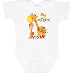 inktastic My Grandma Loves Me Giraffe Baby Bodysuit