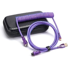 USB C Coiled Cable for Gaming Keyboard, Double-Sleeved Mechanical Custom Coiled USB C Cable with Detachable Metal Aviator, USB-C to USB-A,Suitable for Gaming Keyboards/Tablets (Red)