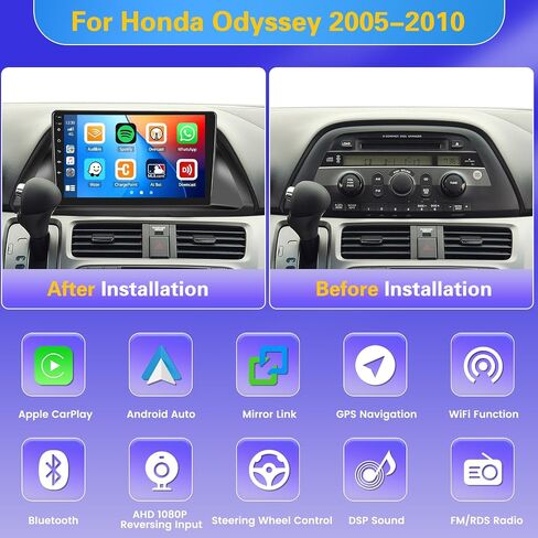 Fukulu for Honda Odyssey 2005-2010【2+64GB Carplay Radio Android 13】 with Wireless Carplay Android Auto, 10.1'' Touch Screen Car Stereo GPS/WiFi/32EQ DSP/Bluetooth 5.0/SWC/Mic, Backup Cam in Saudi Arabia