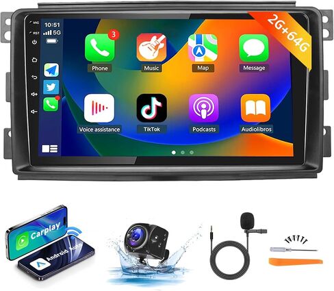 【2+64G】 لسيارة Mercedes Benz Smart Fortwo 2005-2010 Android Car Radio Stereo، Carplay Wireless Android Auto 9 بوصة شاشة تعمل باللمس HiFi Bluetooth مستقبل صوت السيارة GPS واي فاي كاميرا احتياطية FM/RDS SWC in Saudi Arabia