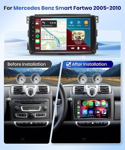 【2+64G】 لسيارة Mercedes Benz Smart Fortwo 2005-2010 Android Car Radio Stereo، Carplay Wireless Android Auto 9 بوصة شاشة تعمل باللمس HiFi Bluetooth مستقبل صوت السيارة GPS واي فاي كاميرا احتياطية FM/RDS SWC in Saudi Arabia