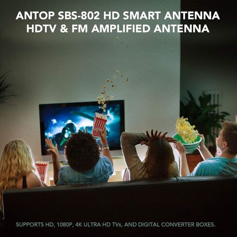 ANTOP TV Antenna for Smart TV Outdoor Indoor 4K 1080P HDTV Flat-Panel Smartpass Built-in Amplified VHF UHF Long Range Multi-Directional Antennas, SBS-802 in Kuwait