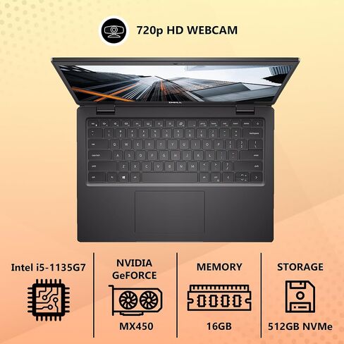 ديل لاتيتيود 3420 14 بوصة فل اتش دي، انتل رباعي النواة i5-1135G7 (بيت i7-1065G7)، 16 جيجا رام، 512 جيجا NVMe، GeForce MX450، واي فاي 6E + BT، HDMI، RJ-45، لوحة مفاتيح بإضاءة خلفية، كاميرا ويب عالية الدقة، رمادي، W11Pro، كمبيوتر محمول للأعمال in Kuwait