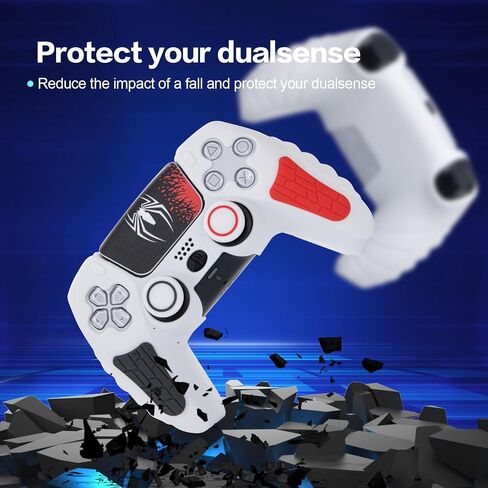 غطاء وحدة التحكم ECHZOVE PS5، غطاء سيليكون مضاد للانزلاق لجهاز التحكم PS5 المزدوج مع أغطية قبضة الإبهام، واقيات عصا التحكم (عبوتان بيضاء) in Kuwait