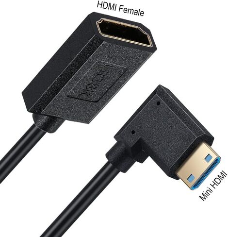 MysRuida 1ft 8K Mini HDMI 2.1 to HDMI 2.1 Cable, 90 Degree Down Angle 8K Mini HDMI Male to 8K HDMI Female Extension Adapter Extender Cable, OD 4mm Slim Ultra HD HDMI 2.1 Version 8K Cable, 8k@60HZ in Saudi Arabia