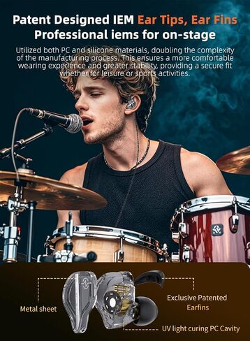 CCZ DC01 Pro in Ear Monitor Headphones, Professional IEM Earphones, Super Bass & Noise Cancelling Wired Earbuds, 3.5mm Plug in Ear Headphones with 1DD Patent Ear fins Ear tips (Purple-Blue no mic) in Saudi Arabia