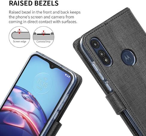 حافظة Feitenn Moto E 2020، حافظة Moto E Flip، محفظة نحيفة ورفيعة بغطاء قابل للطي وحامل فتحات بطاقة الائتمان وحامل إغلاق مغناطيسي ممتص للصدمات مصنوع من جلد البولي يوريثان الحراري وجلد مقاوم للصدمات لهاتف Moto E 2020 / Moto E7 - أسود in Saudi Arabia