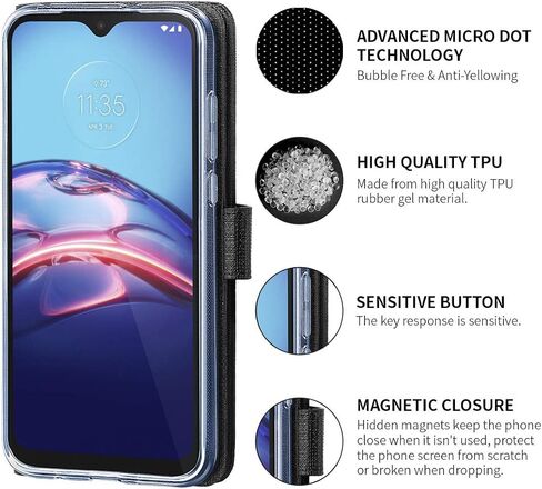 حافظة Feitenn Moto E 2020، حافظة Moto E Flip، محفظة نحيفة ورفيعة بغطاء قابل للطي وحامل فتحات بطاقة الائتمان وحامل إغلاق مغناطيسي ممتص للصدمات مصنوع من جلد البولي يوريثان الحراري وجلد مقاوم للصدمات لهاتف Moto E 2020 / Moto E7 - أسود in Saudi Arabia