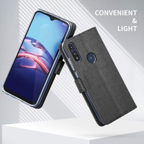 حافظة Feitenn Moto E 2020، حافظة Moto E Flip، محفظة نحيفة ورفيعة بغطاء قابل للطي وحامل فتحات بطاقة الائتمان وحامل إغلاق مغناطيسي ممتص للصدمات مصنوع من جلد البولي يوريثان الحراري وجلد مقاوم للصدمات لهاتف Moto E 2020 / Moto E7 - أسود in Saudi Arabia