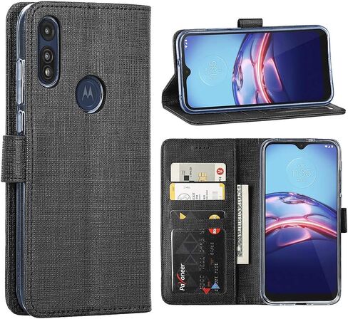 حافظة Feitenn Moto E 2020، حافظة Moto E Flip، محفظة نحيفة ورفيعة بغطاء قابل للطي وحامل فتحات بطاقة الائتمان وحامل إغلاق مغناطيسي ممتص للصدمات مصنوع من جلد البولي يوريثان الحراري وجلد مقاوم للصدمات لهاتف Moto E 2020 / Moto E7 - أسود in Saudi Arabia