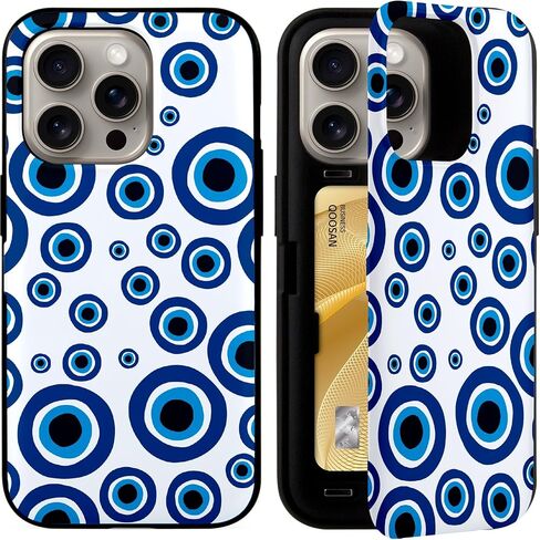 حافظة Qoosan لهاتف iPhone 15 Pro Max مع حامل بطاقات ومحفظة ومرآة وحافظة هاتف نحيفة لهاتف iPhone 15 Pro Max 6.7 بوصة، عيون شريرة in Saudi Arabia