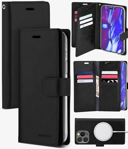 GOOSPERY Mansoor Wallet Designed for iPhone 14 Pro Max Case [9 Card Slots+2 Extra Side Pocket] Double Sided Multi-Slot Inner Flap Card Holder Ample Storage Flip Phone Cover - Black in Saudi Arabia