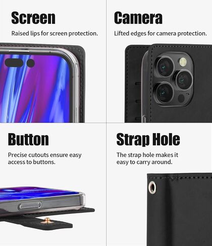 GOOSPERY Mansoor Wallet Designed for iPhone 14 Pro Max Case [9 Card Slots+2 Extra Side Pocket] Double Sided Multi-Slot Inner Flap Card Holder Ample Storage Flip Phone Cover - Black in Saudi Arabia