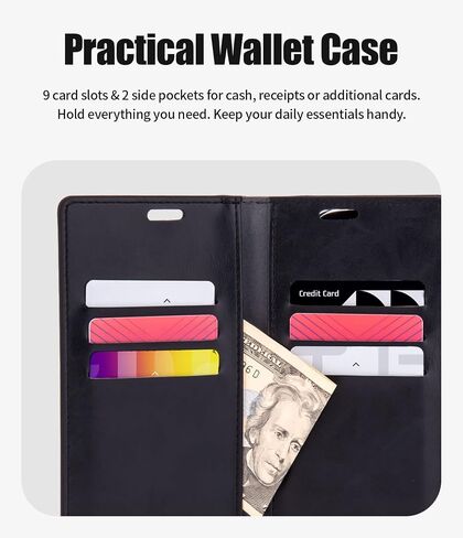 GOOSPERY Mansoor Wallet Designed for iPhone 14 Pro Max Case [9 Card Slots+2 Extra Side Pocket] Double Sided Multi-Slot Inner Flap Card Holder Ample Storage Flip Phone Cover - Black in Saudi Arabia