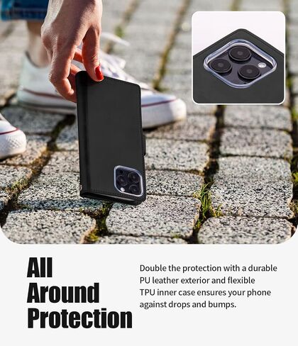 GOOSPERY Mansoor Wallet Designed for iPhone 14 Pro Max Case [9 Card Slots+2 Extra Side Pocket] Double Sided Multi-Slot Inner Flap Card Holder Ample Storage Flip Phone Cover - Black in Saudi Arabia