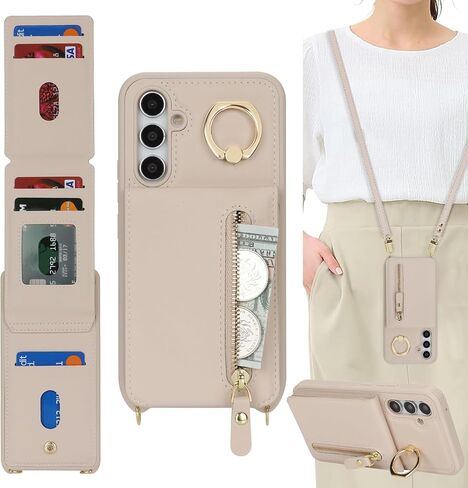 Samsung Galaxy A54 5G Case with Card Holder for Women, Galaxy A54 5G Phone Case Wallet with Strap Credit Card Slots Crossbody with Kickstand Zipper Shockproof Case for A54 5G - Black in Saudi Arabia