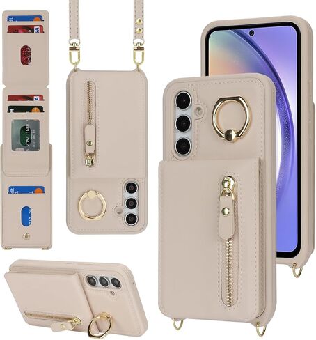 Samsung Galaxy A54 5G Case with Card Holder for Women, Galaxy A54 5G Phone Case Wallet with Strap Credit Card Slots Crossbody with Kickstand Zipper Shockproof Case for A54 5G - Black in Saudi Arabia
