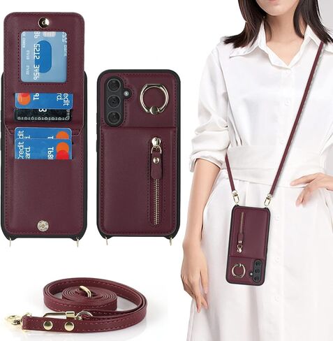 Samsung Galaxy A54 5G Case with Card Holder for Women, Galaxy A54 5G Phone Case Wallet with Strap Credit Card Slots Crossbody with Kickstand Zipper Shockproof Case for A54 5G - Black in Saudi Arabia