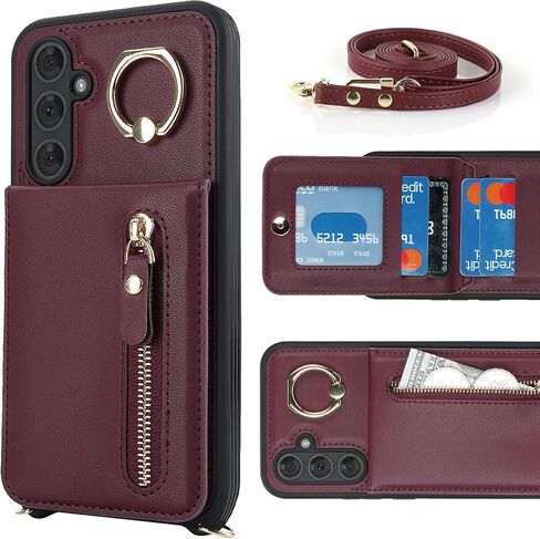 Samsung Galaxy A54 5G Case with Card Holder for Women, Galaxy A54 5G Phone Case Wallet with Strap Credit Card Slots Crossbody with Kickstand Zipper Shockproof Case for A54 5G - Black in Saudi Arabia