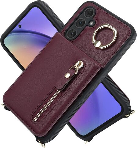 Samsung Galaxy A54 5G Case with Card Holder for Women, Galaxy A54 5G Phone Case Wallet with Strap Credit Card Slots Crossbody with Kickstand Zipper Shockproof Case for A54 5G - Black in Saudi Arabia