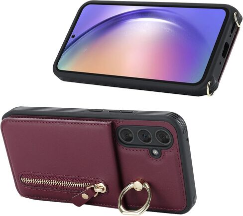Samsung Galaxy A54 5G Case with Card Holder for Women, Galaxy A54 5G Phone Case Wallet with Strap Credit Card Slots Crossbody with Kickstand Zipper Shockproof Case for A54 5G - Black in Saudi Arabia