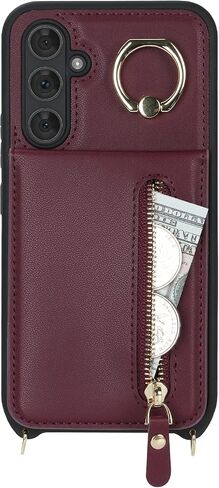 Samsung Galaxy A54 5G Case with Card Holder for Women, Galaxy A54 5G Phone Case Wallet with Strap Credit Card Slots Crossbody with Kickstand Zipper Shockproof Case for A54 5G - Black in Saudi Arabia