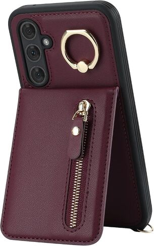 Samsung Galaxy A54 5G Case with Card Holder for Women, Galaxy A54 5G Phone Case Wallet with Strap Credit Card Slots Crossbody with Kickstand Zipper Shockproof Case for A54 5G - Black in Saudi Arabia