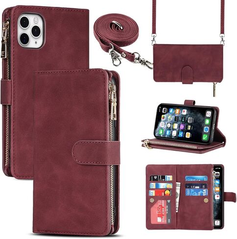محفظة هاتف iPhone 11 Pro Max من Jaorty للنساء والرجال مع حامل بطاقة الائتمان، حافظة iPhone 11 Pro Max Crossbody مع حبل للكتف، وجيب بسحاب من جلد البولي يوريثان، 6.7 بوصة أسود in Saudi Arabia