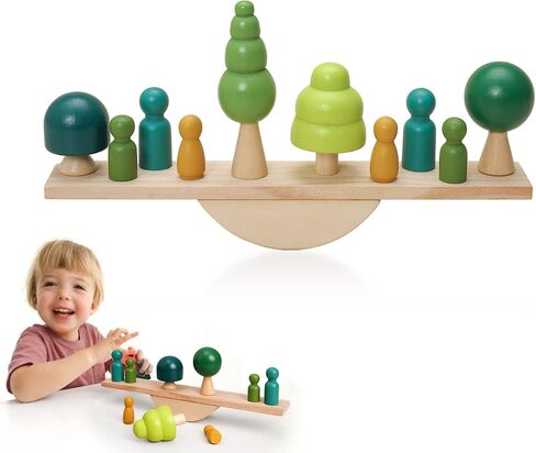 Promise Babe Wooden Tree Toys Balance Toys Wooden Peg Dolls Preschool Learning Educational Montessori Toys, Natural Woodland Trees Creative Accessories for Home Decor in Saudi Arabia
