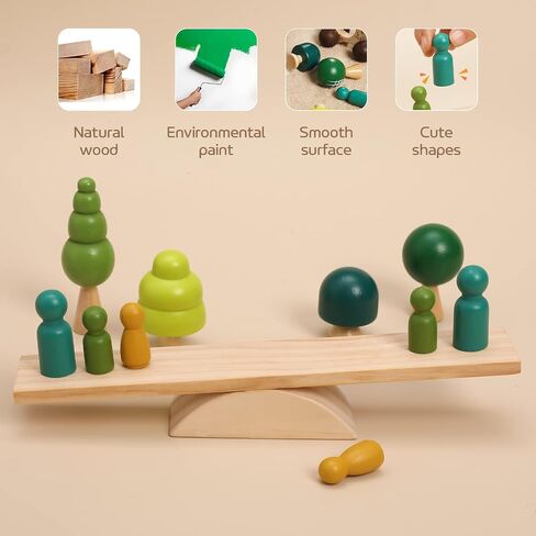 Promise Babe Wooden Tree Toys Balance Toys Wooden Peg Dolls Preschool Learning Educational Montessori Toys, Natural Woodland Trees Creative Accessories for Home Decor in Saudi Arabia