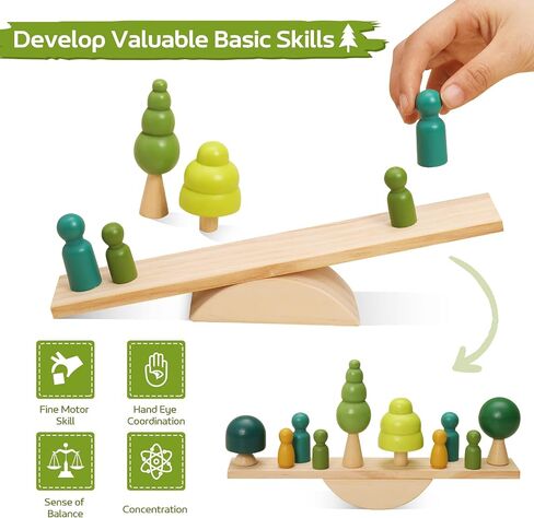 Promise Babe Wooden Tree Toys Balance Toys Wooden Peg Dolls Preschool Learning Educational Montessori Toys, Natural Woodland Trees Creative Accessories for Home Decor in Saudi Arabia