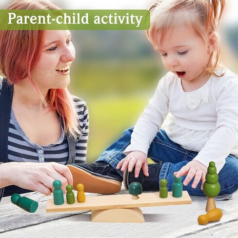 Promise Babe Wooden Tree Toys Balance Toys Wooden Peg Dolls Preschool Learning Educational Montessori Toys, Natural Woodland Trees Creative Accessories for Home Decor in Saudi Arabia
